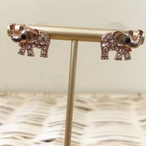 Rose Gold Elephant Earrings with Crystals